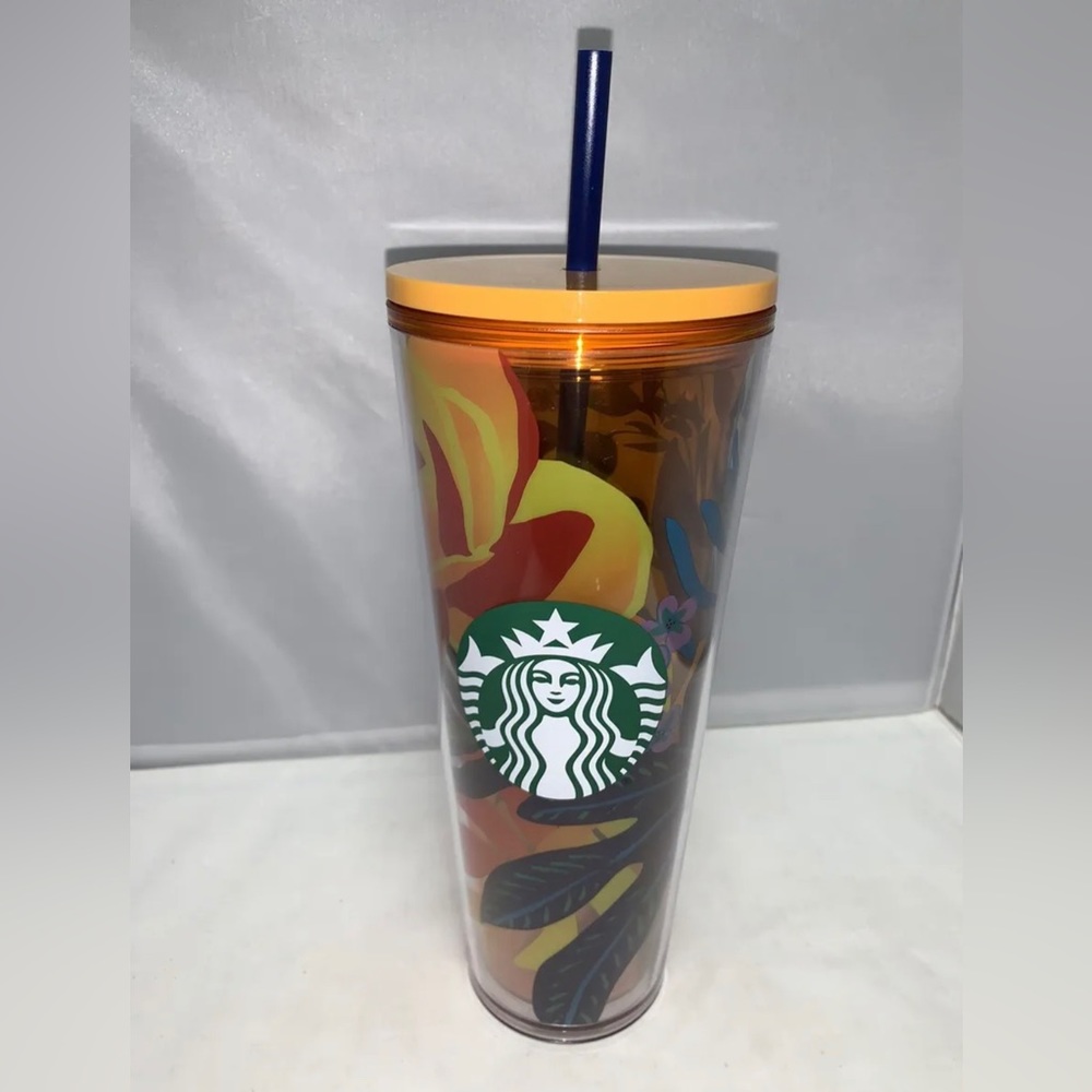 Starbucks 24 Oz. Tumbler Coffee Tropical Screw on Lid with Straw
